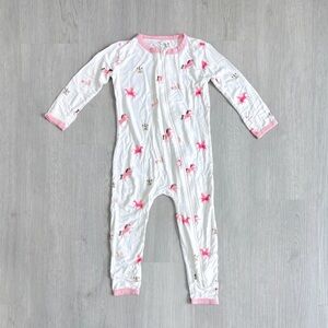 NWOT Kyte Baby Pink Unicorns Zipper Romper- Size 3T